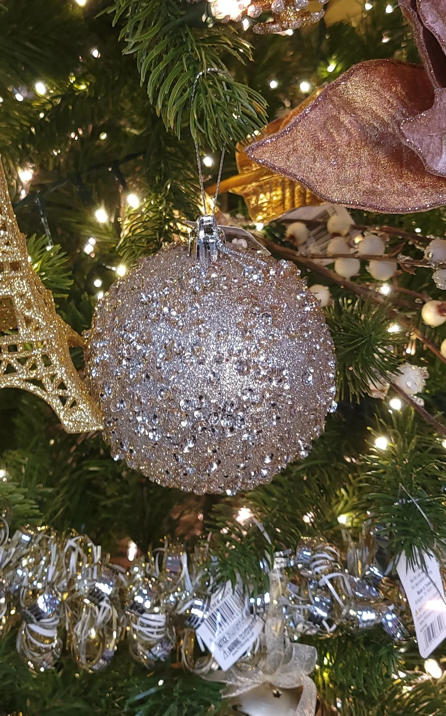 100MM Taupe Sequin Glitter Plastic Ornament