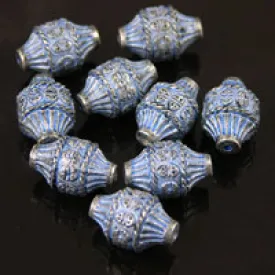 10x15mm Grecian Engraved, Blue Denim Silver Beads, about 21 beads per 12in strand