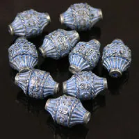 10x15mm Grecian Engraved, Blue Denim Silver Beads, about 21 beads per 12in strand