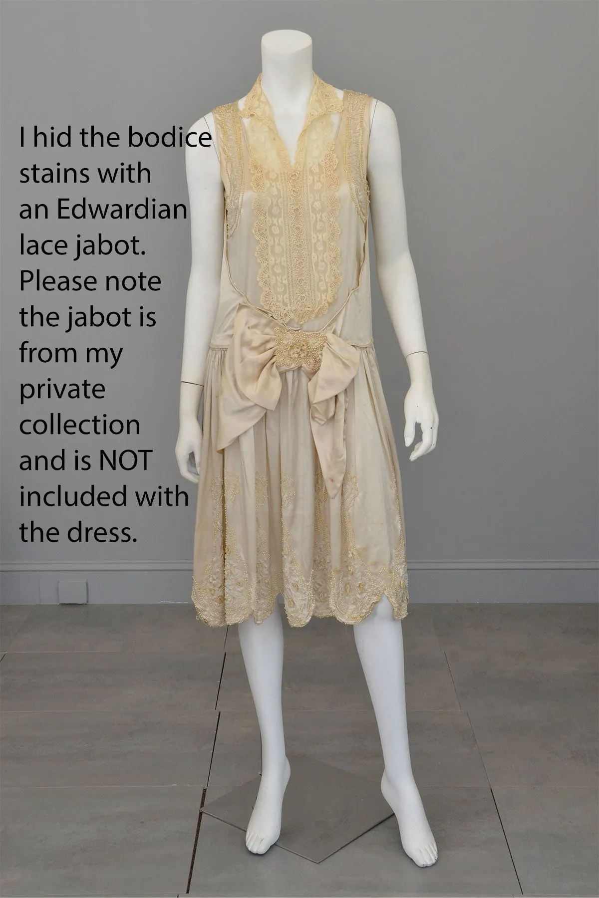 1920s Satin beaded with florettes Flapper Weeding Dress for restoration