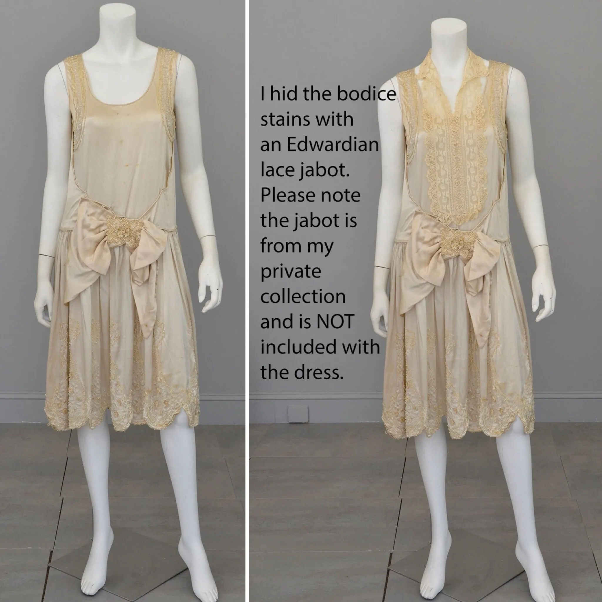 1920s Satin beaded with florettes Flapper Weeding Dress for restoration