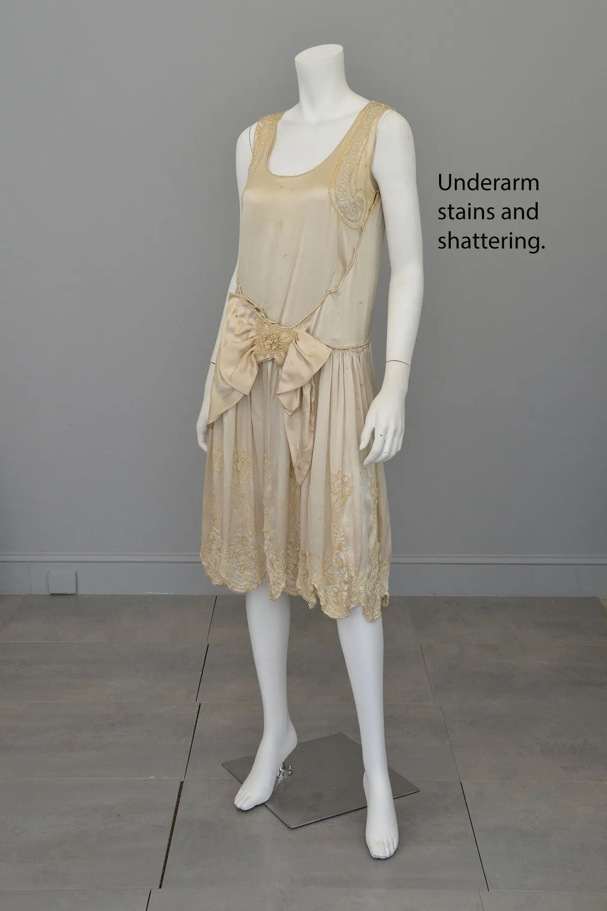 1920s Satin beaded with florettes Flapper Weeding Dress for restoration