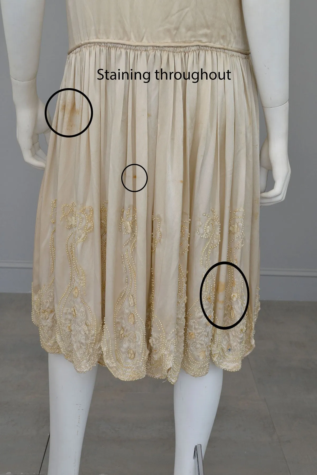 1920s Satin beaded with florettes Flapper Weeding Dress for restoration