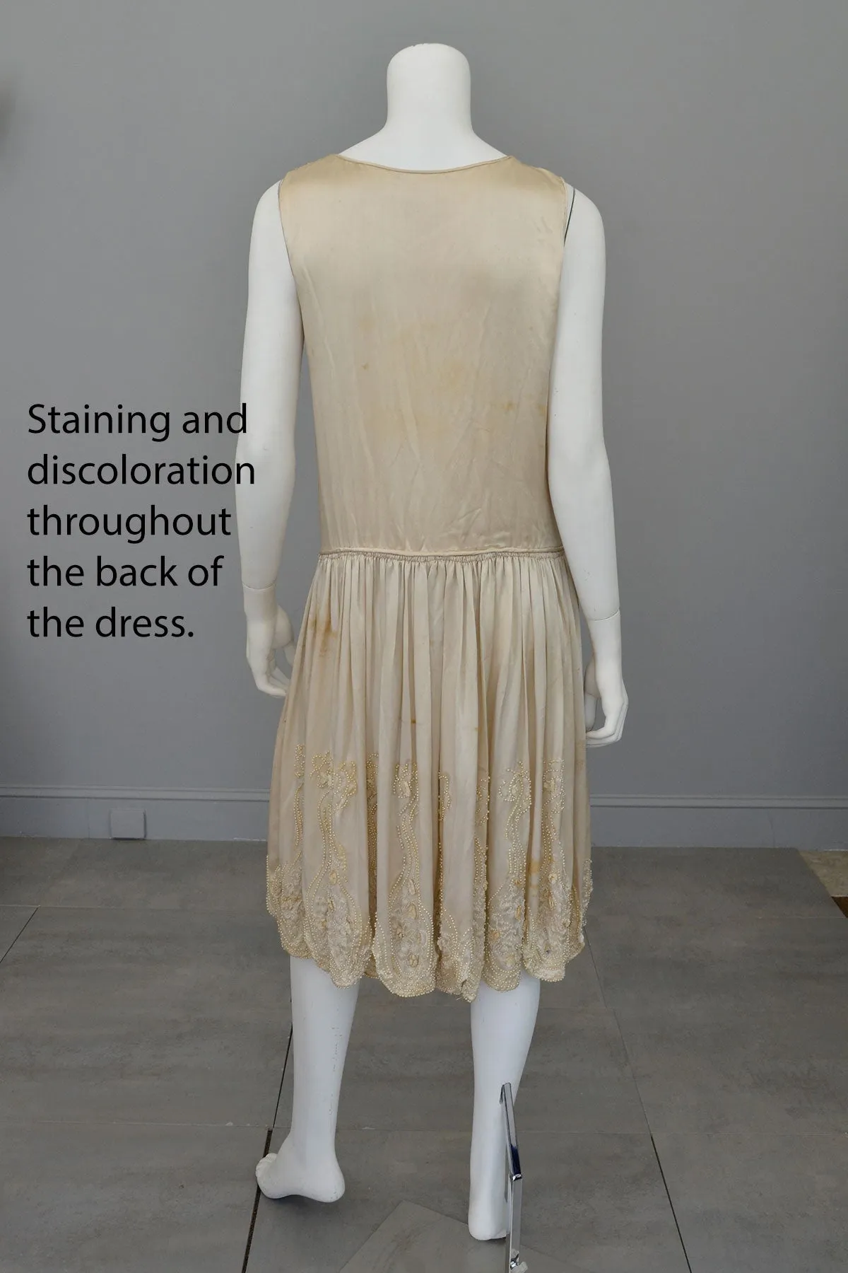 1920s Satin beaded with florettes Flapper Weeding Dress for restoration