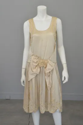 1920s Satin beaded with florettes Flapper Weeding Dress for restoration