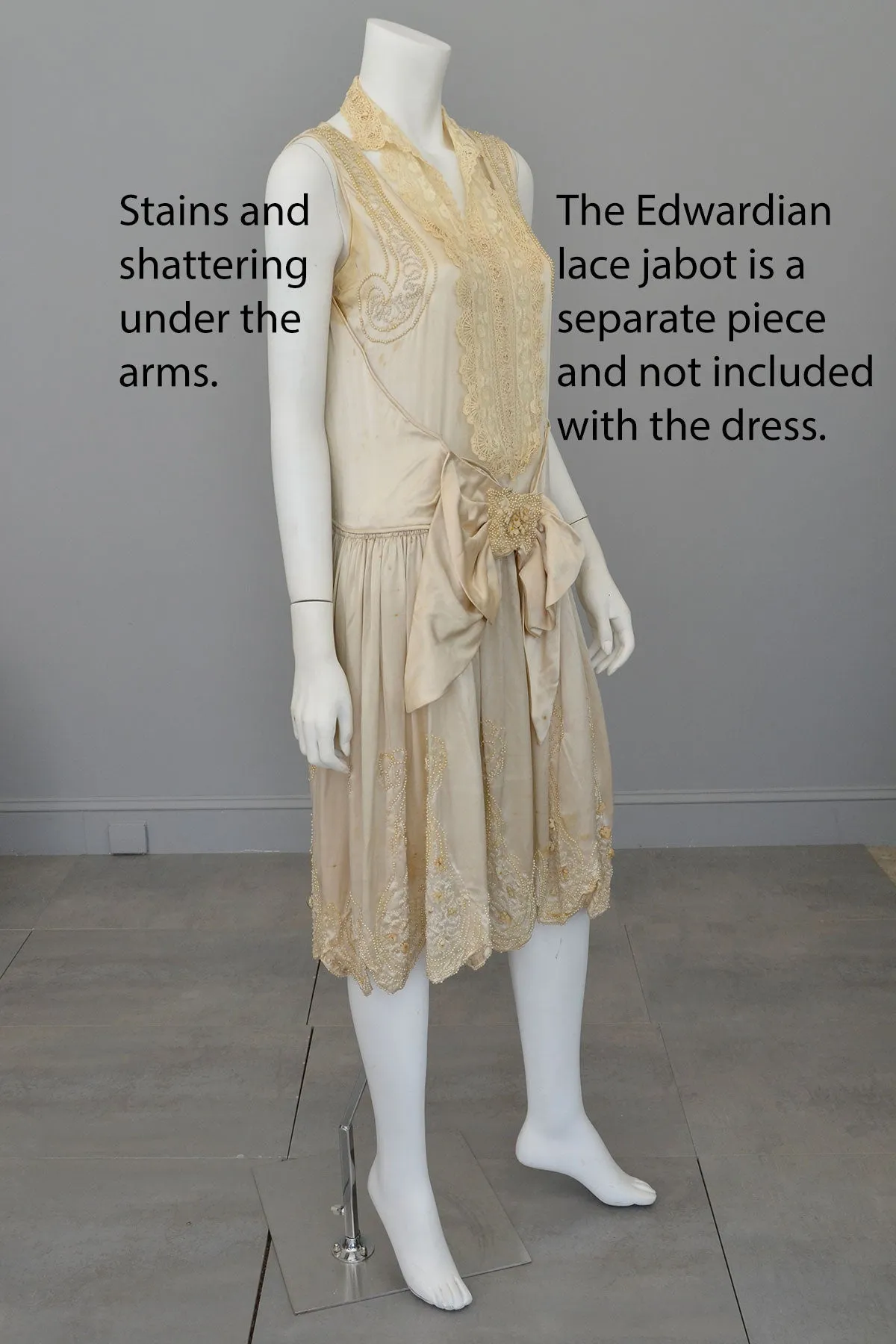 1920s Satin beaded with florettes Flapper Weeding Dress for restoration