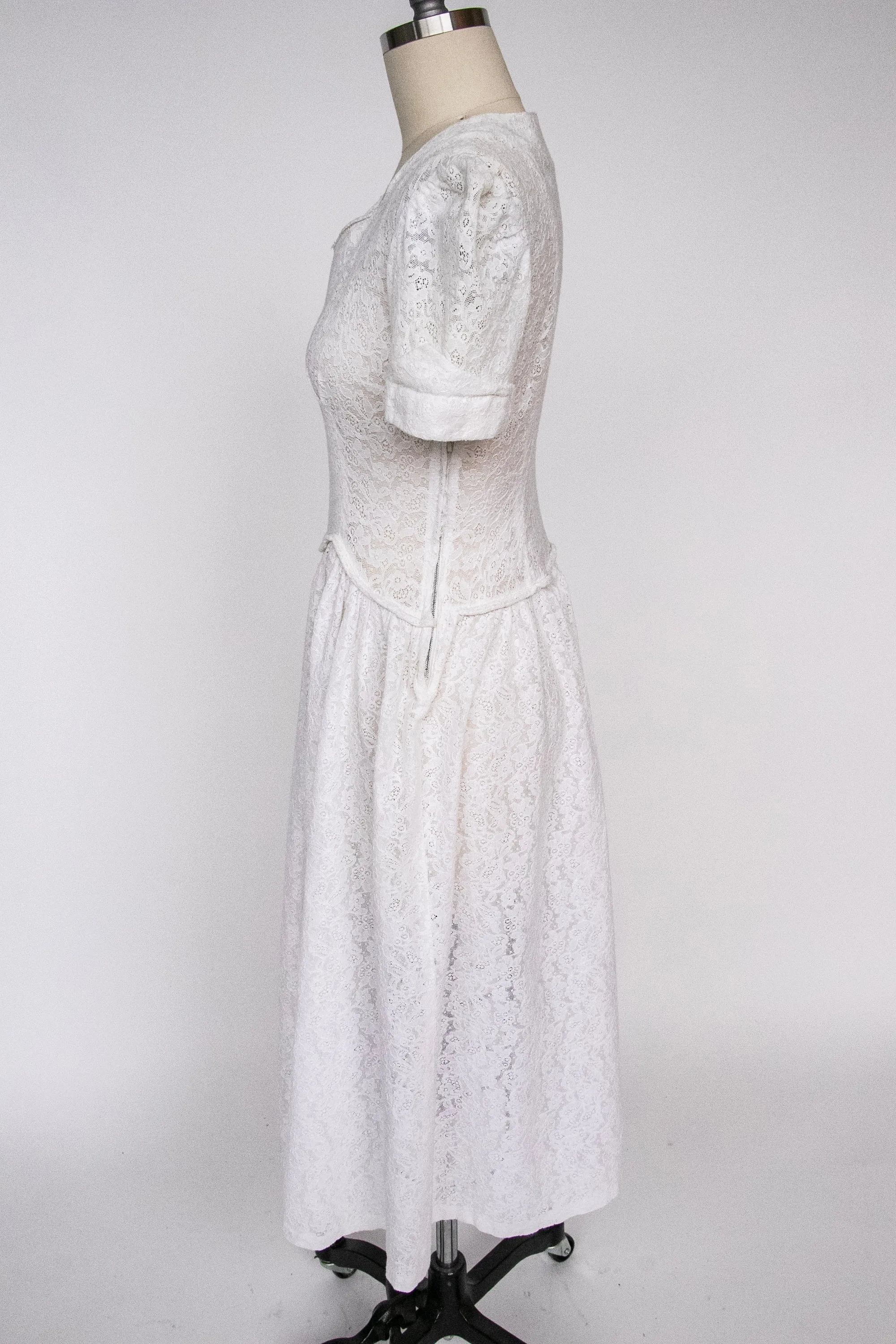1940s Dress Lace Full Skirt Sheer XS
