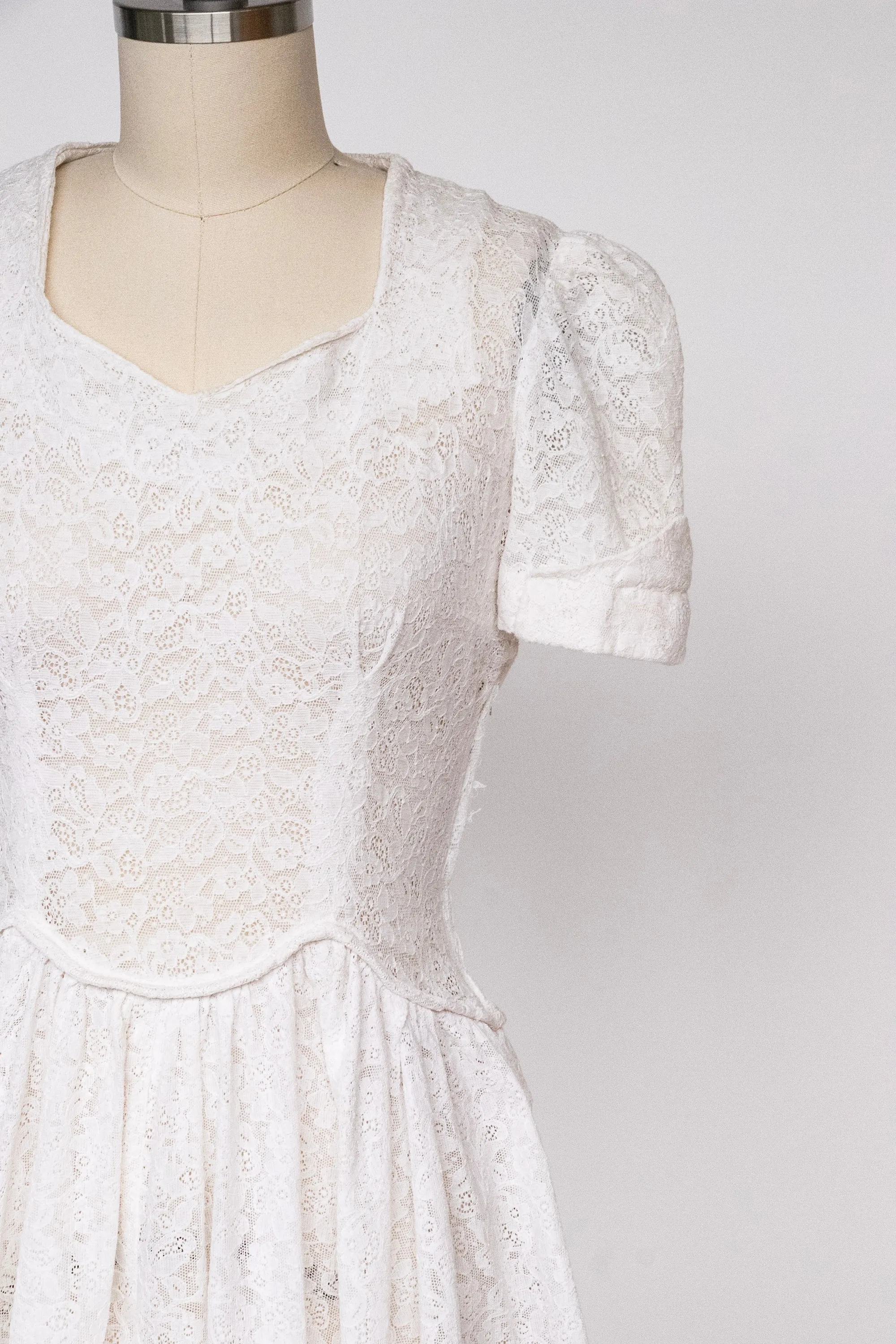 1940s Dress Lace Full Skirt Sheer XS