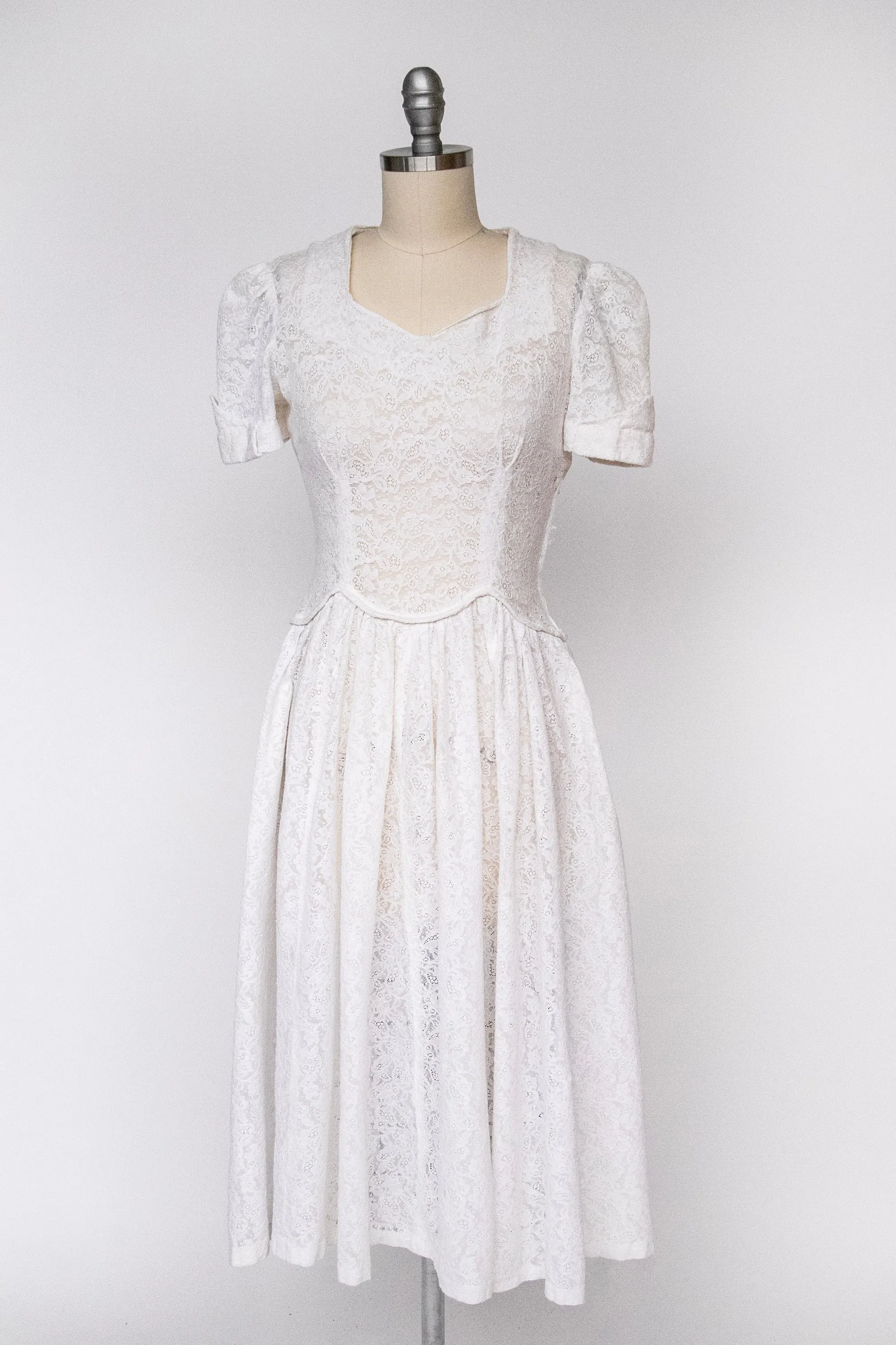 1940s Dress Lace Full Skirt Sheer XS