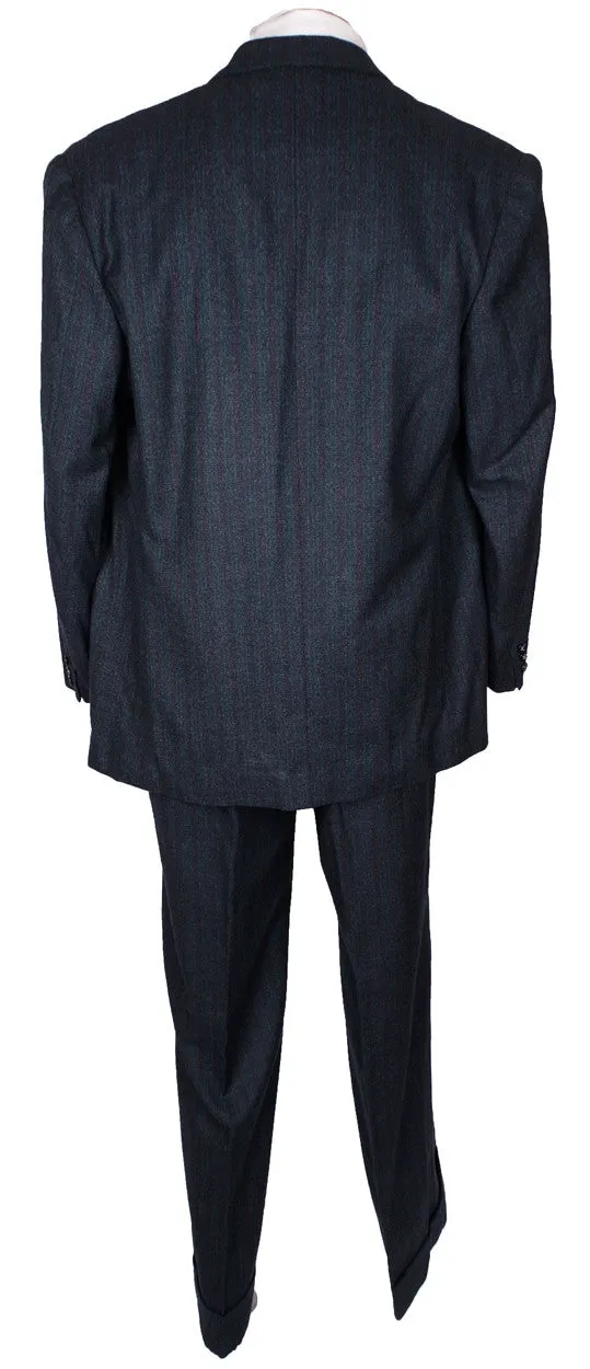 1950s Vintage 3-Piece Suit Hand Tailored Jacket Vest Pants Grey-Blue with Muted Stripe Wool