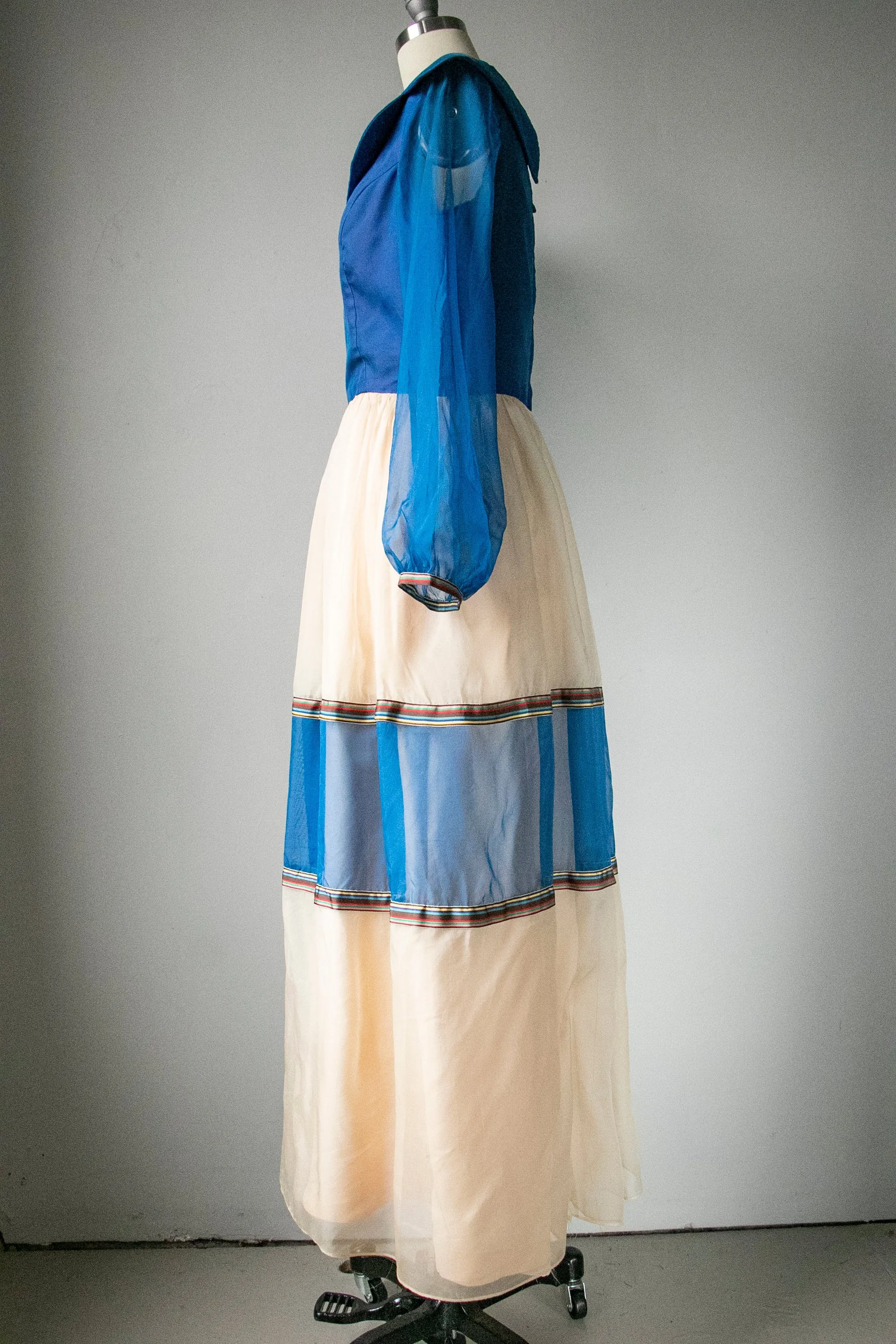 1960s Dress Silk Chiffon Maxi Gown M