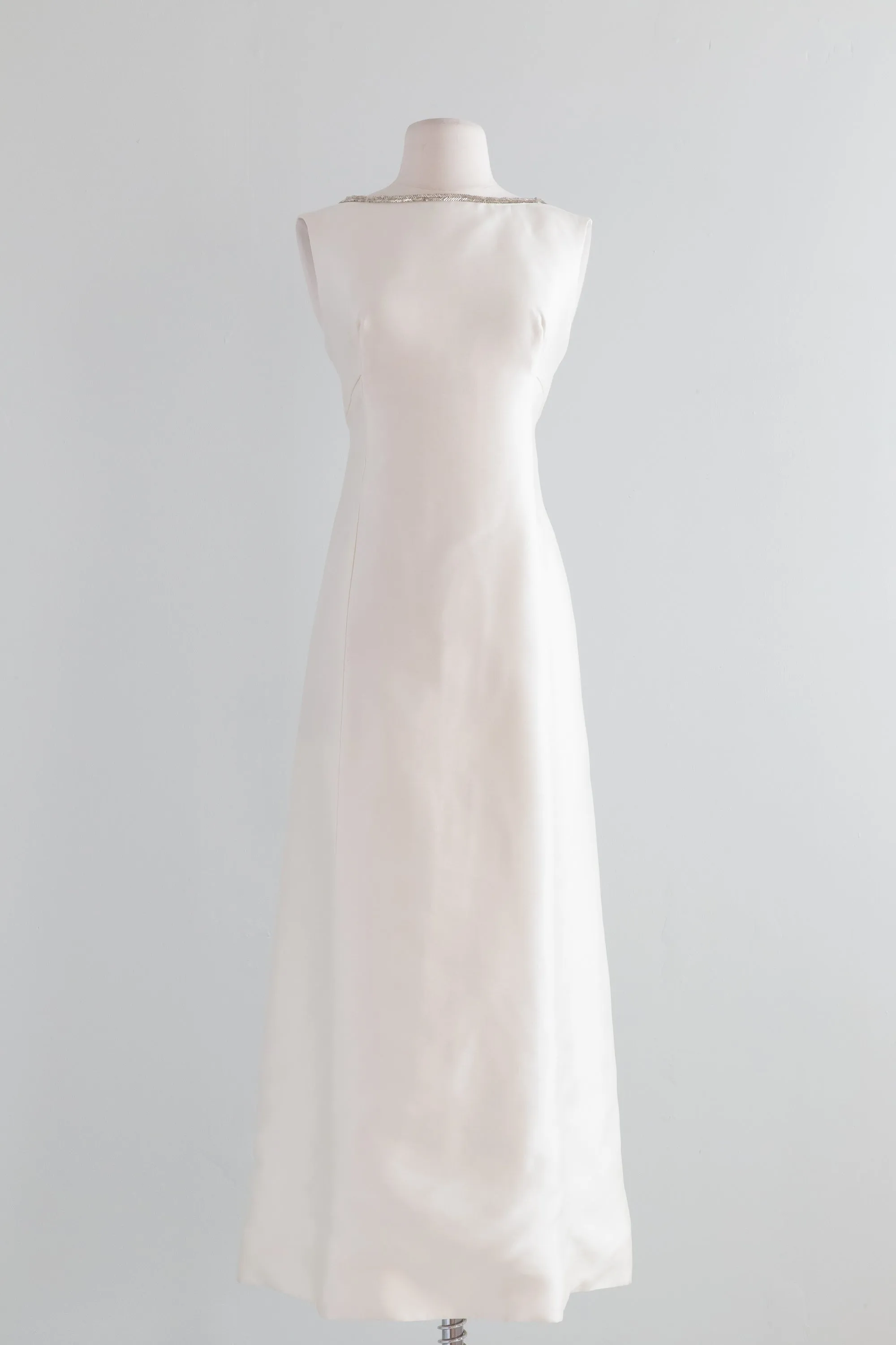 1960s Silk Wedding Gown With Beaded Trim And Bows / Medium