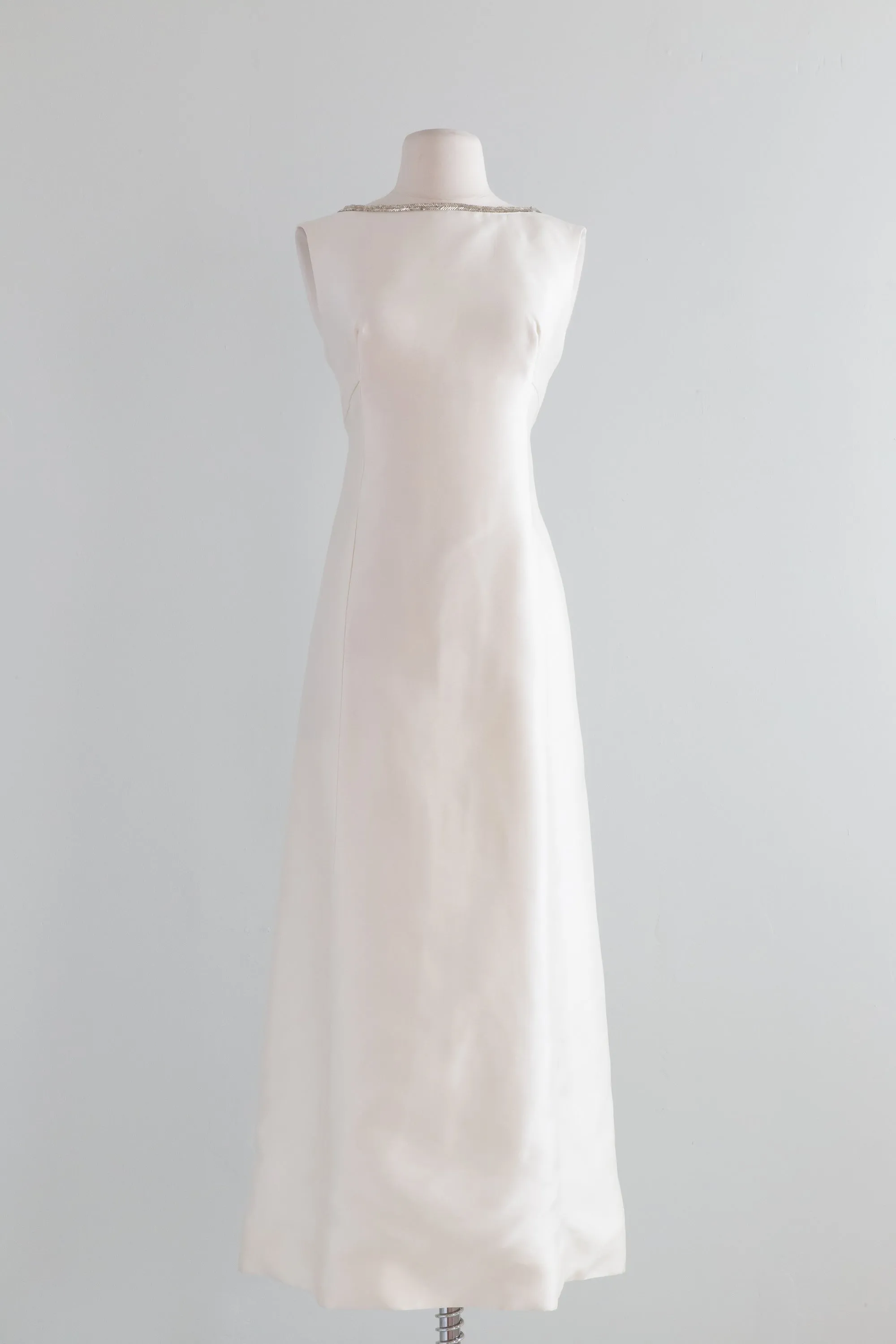 1960s Silk Wedding Gown With Beaded Trim And Bows / Medium