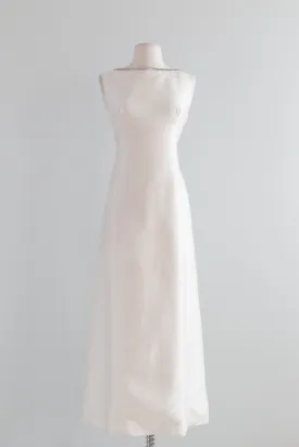 1960s Silk Wedding Gown With Beaded Trim And Bows / Medium