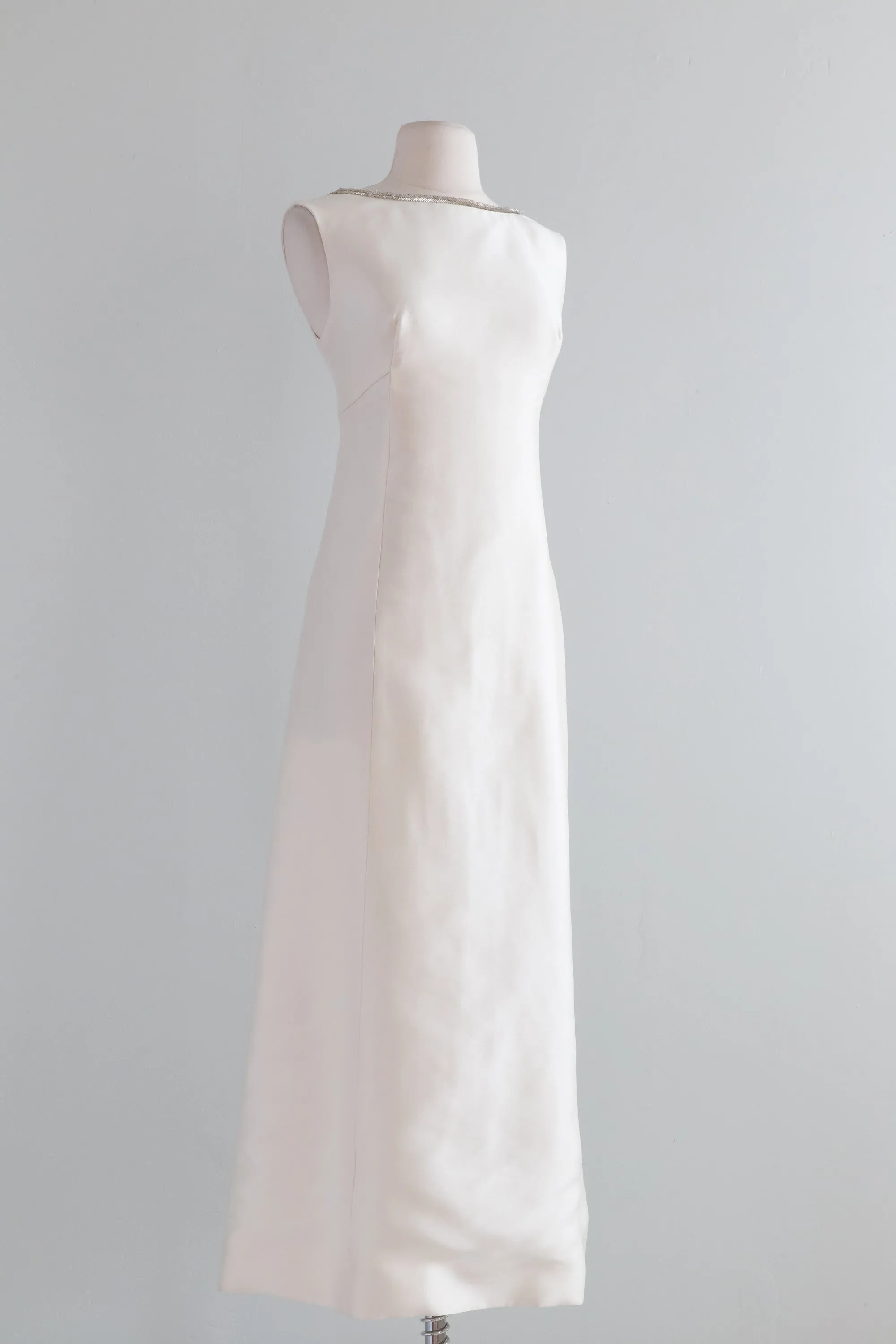 1960s Silk Wedding Gown With Beaded Trim And Bows / Medium