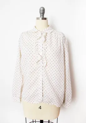 1970s Blouse Cotton Ruffle Floral Top S