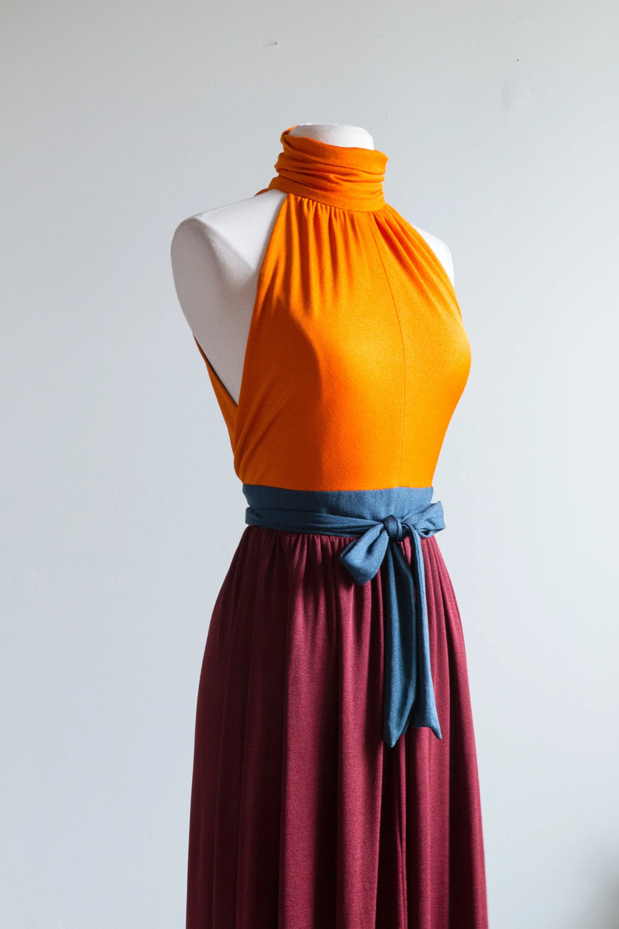 1970's SATSUMA Color Blocked Evening Gown By Pappagallo / Small