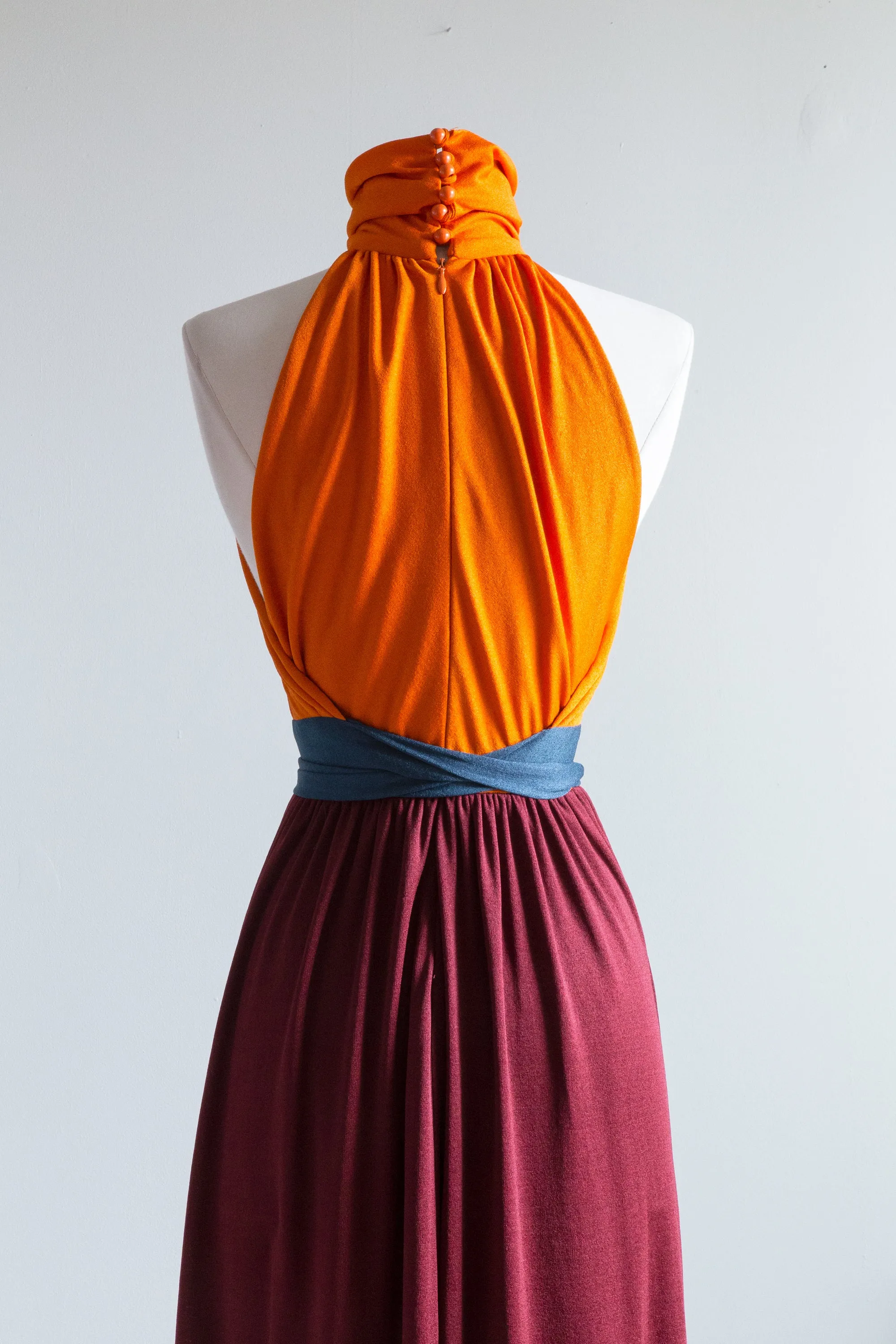 1970's SATSUMA Color Blocked Evening Gown By Pappagallo / Small