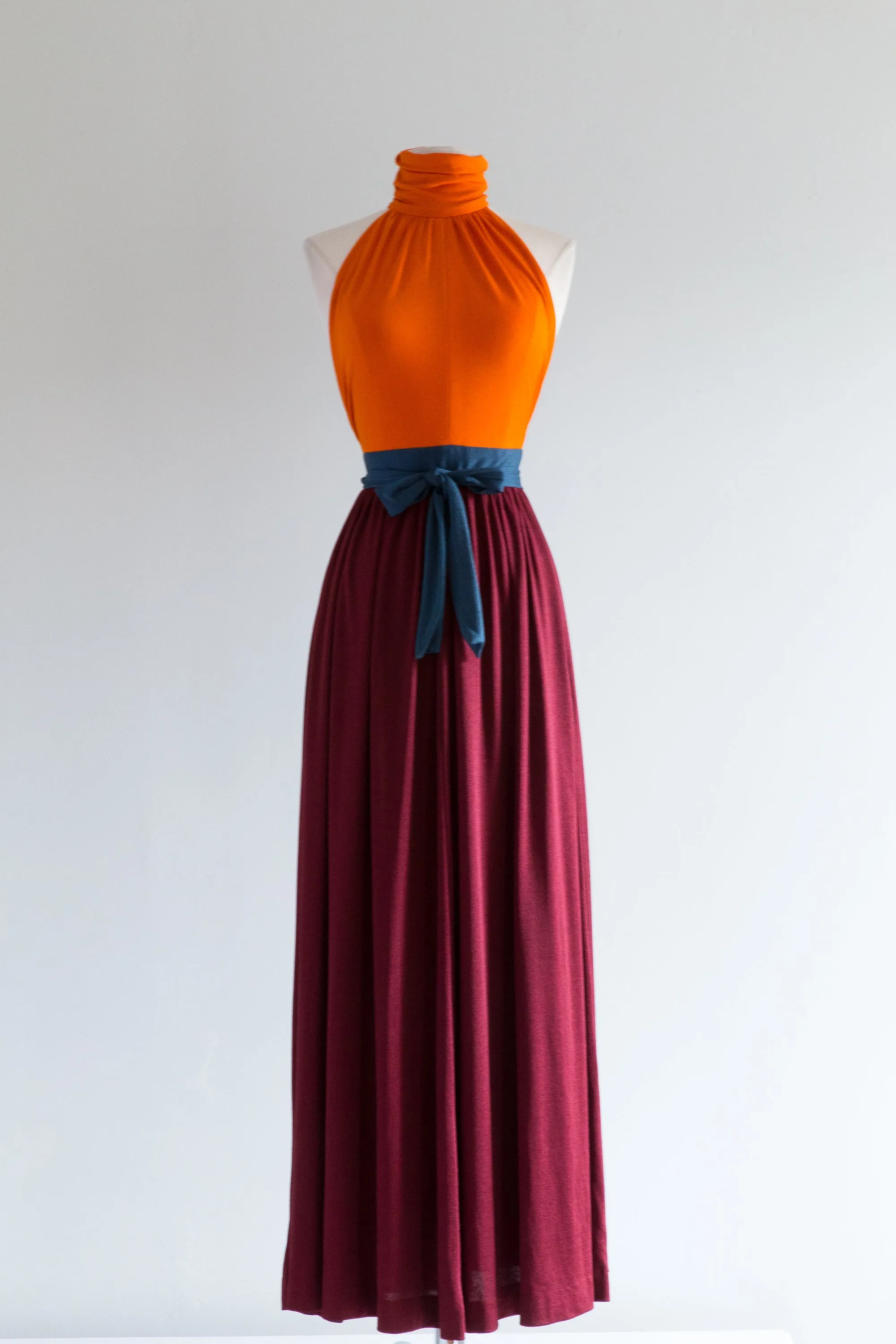 1970's SATSUMA Color Blocked Evening Gown By Pappagallo / Small