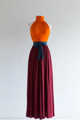1970's SATSUMA Color Blocked Evening Gown By Pappagallo / Small