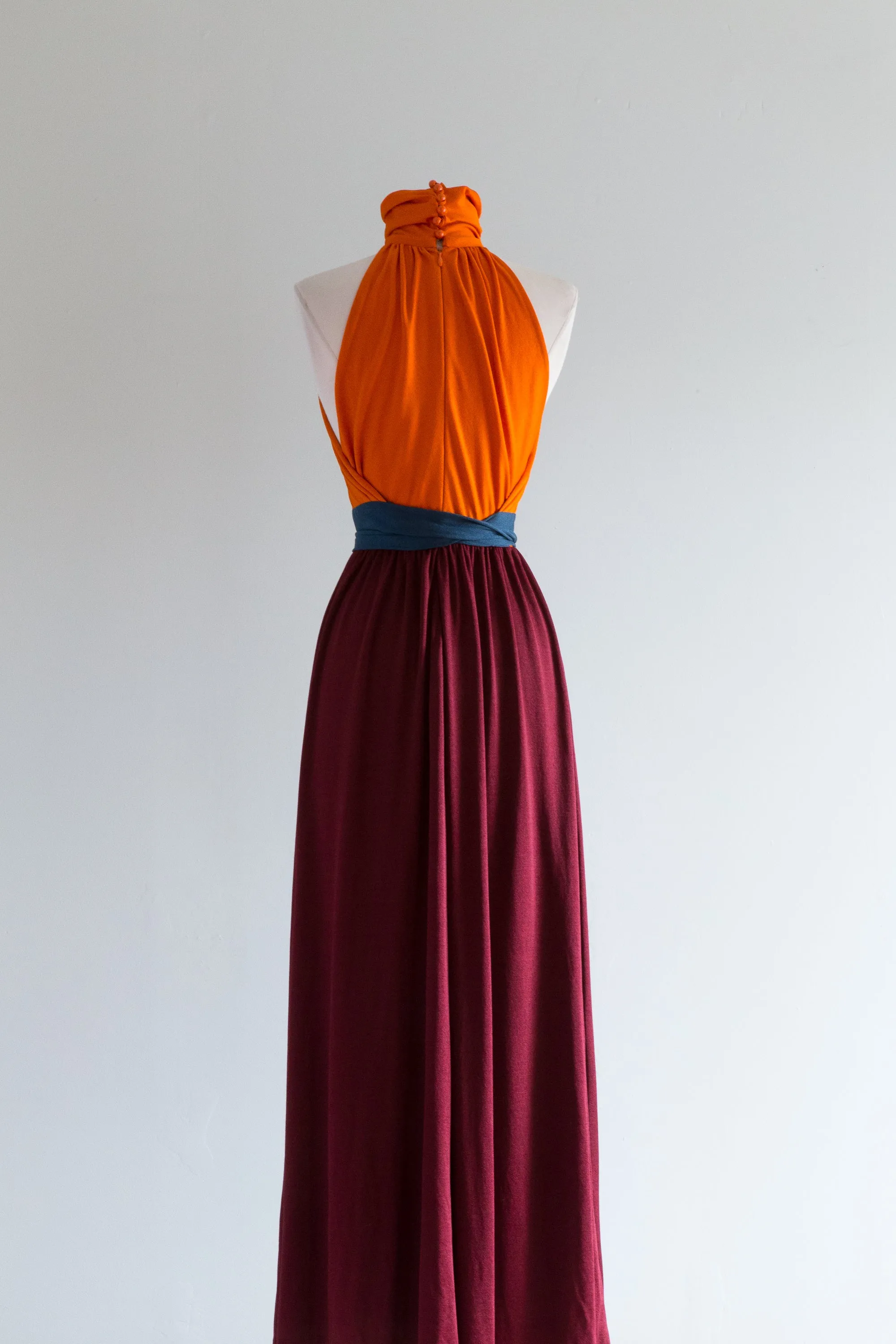 1970's SATSUMA Color Blocked Evening Gown By Pappagallo / Small