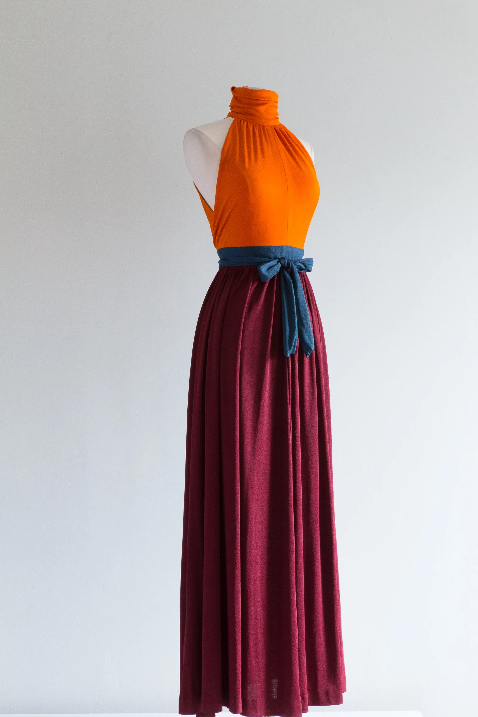 1970's SATSUMA Color Blocked Evening Gown By Pappagallo / Small