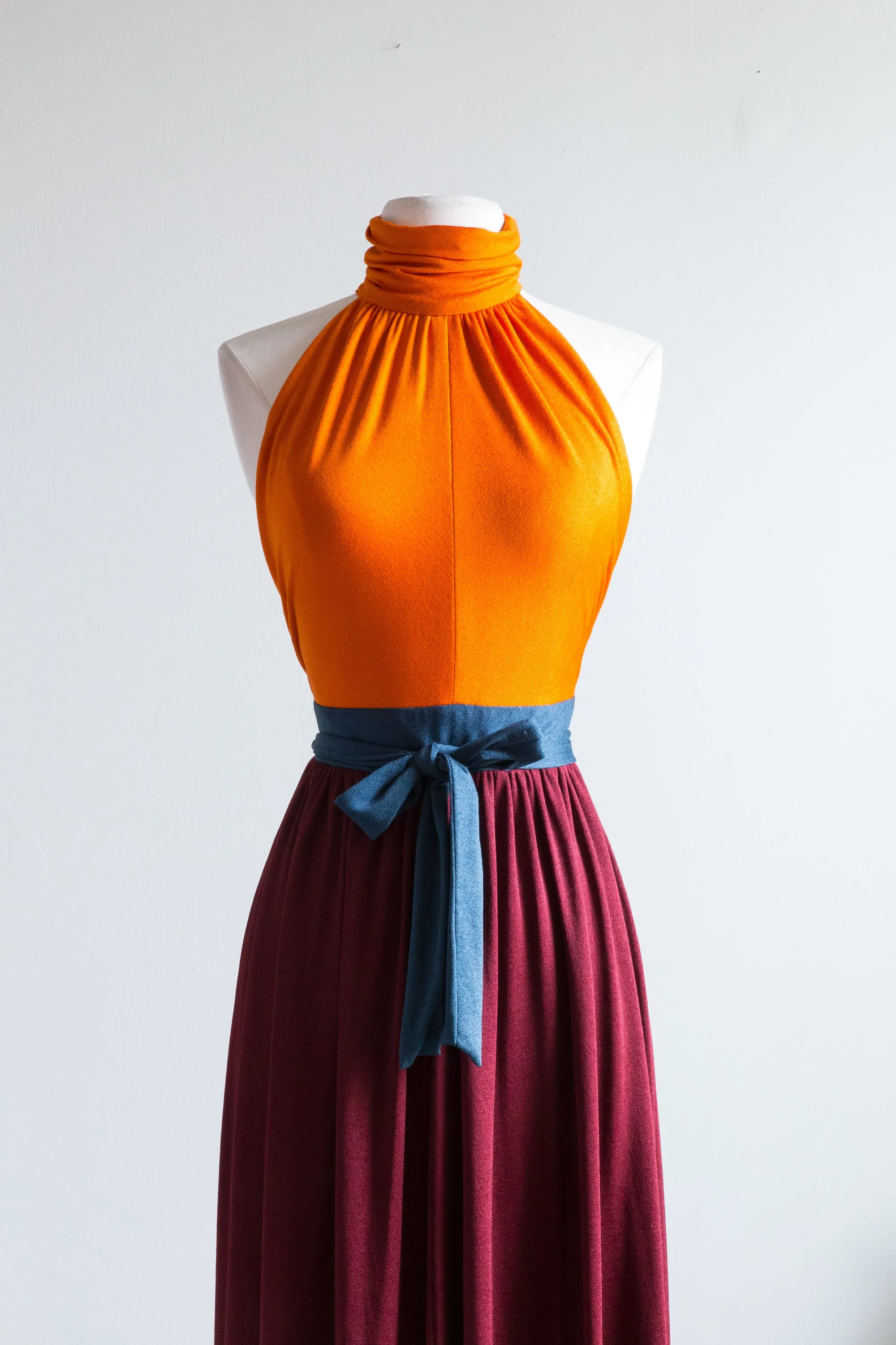 1970's SATSUMA Color Blocked Evening Gown By Pappagallo / Small