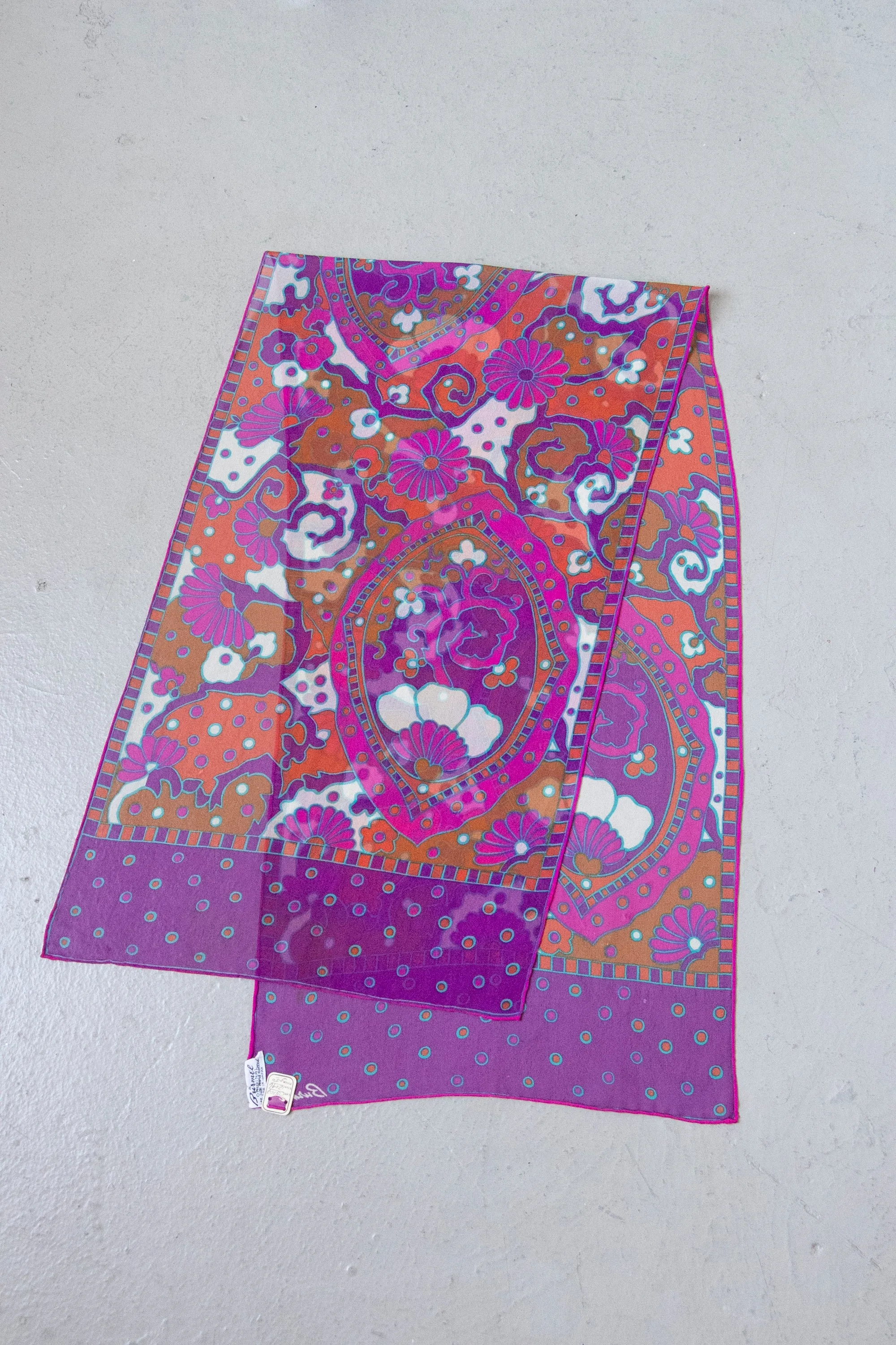 1970s Silk Chiffon Sheer Scarf Burmel Deadstock
