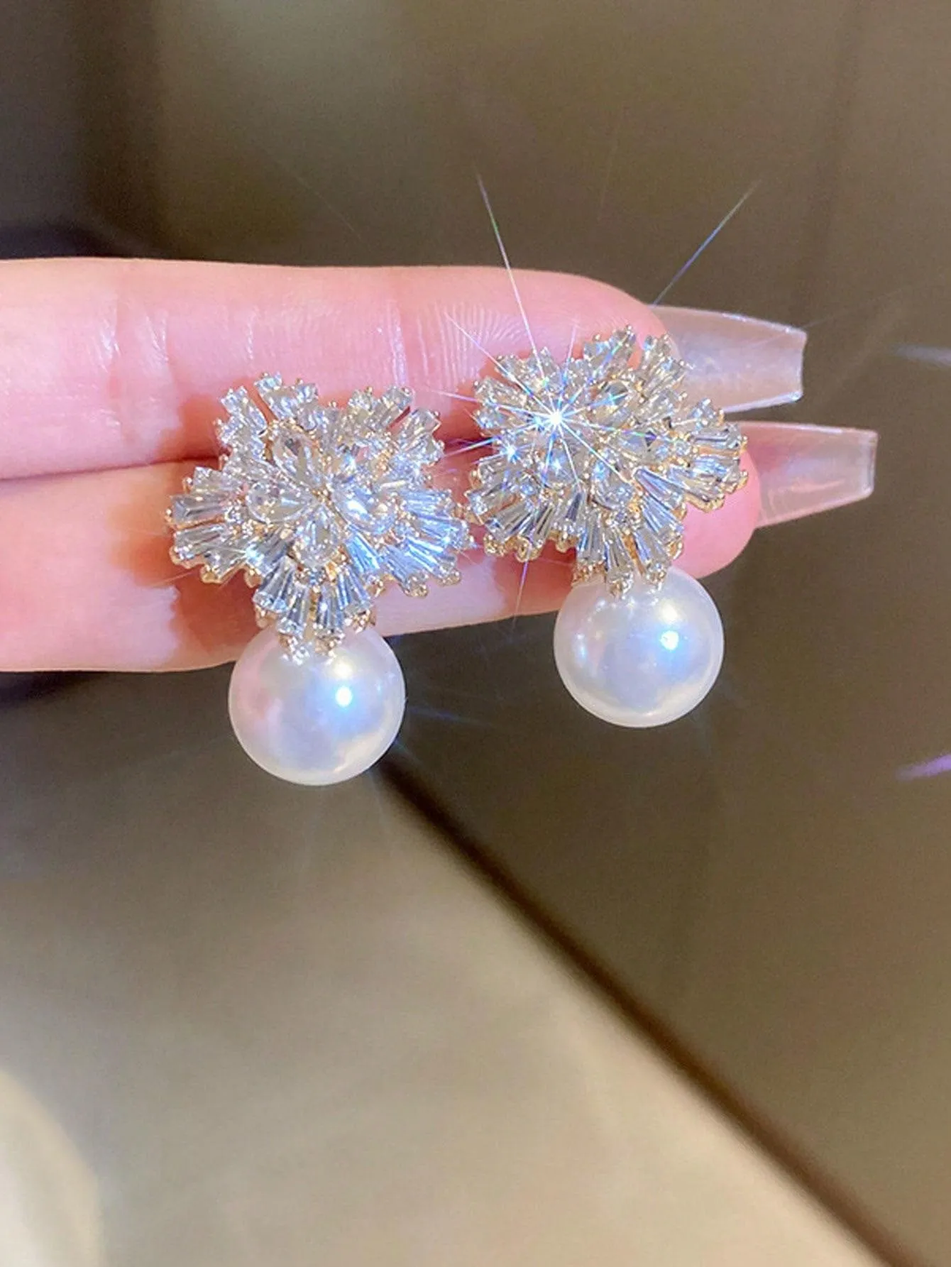 1pair Rhinestone & Faux Pearl Flower Shaped Earrings Suitable For Daily Wear Elegant