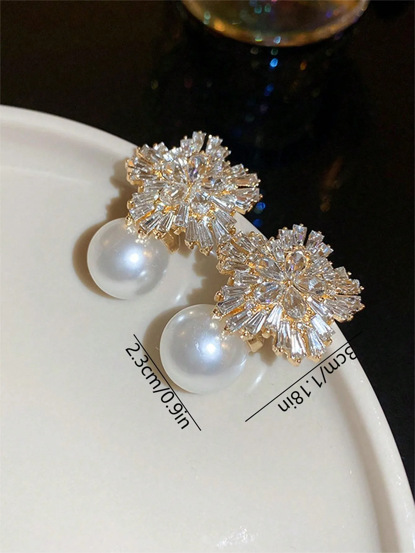 1pair Rhinestone & Faux Pearl Flower Shaped Earrings Suitable For Daily Wear Elegant