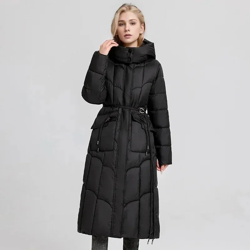 2024 neue Winter Frauen lange Parkas Taschen dicke warme Kapuze Daunen Baumwoll mantel weibliche lose Puffer Jacken wind dichten Schnee mantel