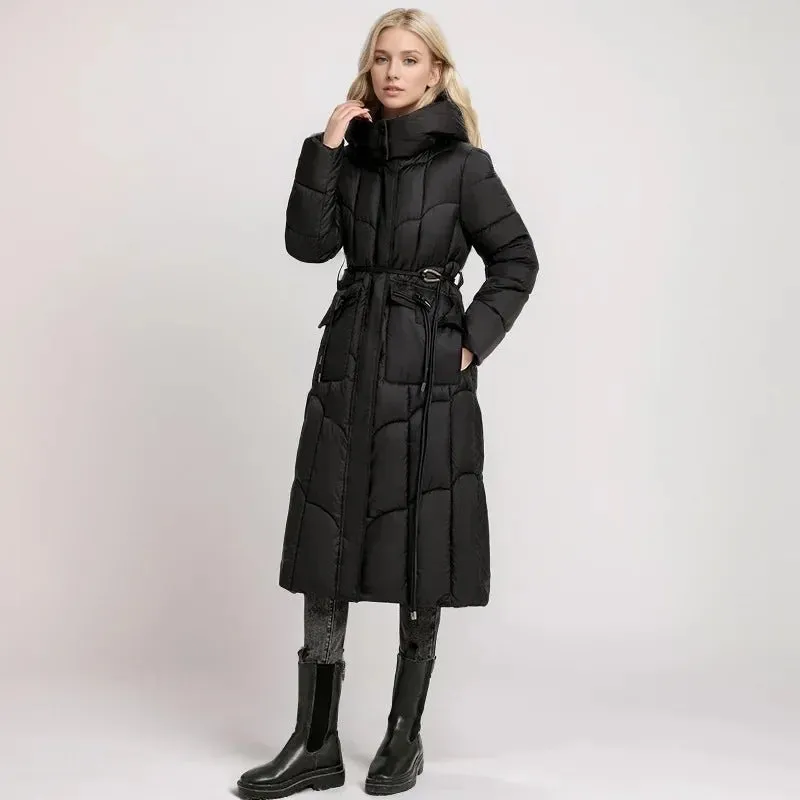 2024 neue Winter Frauen lange Parkas Taschen dicke warme Kapuze Daunen Baumwoll mantel weibliche lose Puffer Jacken wind dichten Schnee mantel