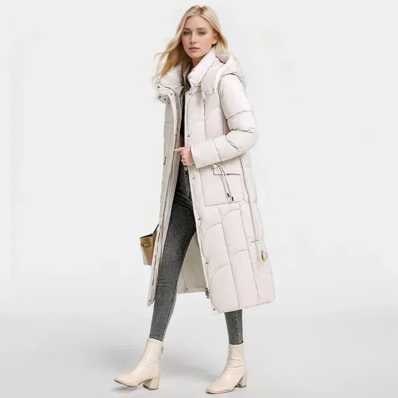 2024 neue Winter Frauen lange Parkas Taschen dicke warme Kapuze Daunen Baumwoll mantel weibliche lose Puffer Jacken wind dichten Schnee mantel