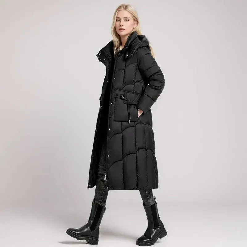 2024 neue Winter Frauen lange Parkas Taschen dicke warme Kapuze Daunen Baumwoll mantel weibliche lose Puffer Jacken wind dichten Schnee mantel
