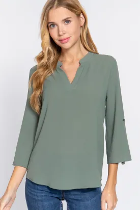 3/4 Roll Up Slv Woven Blouse