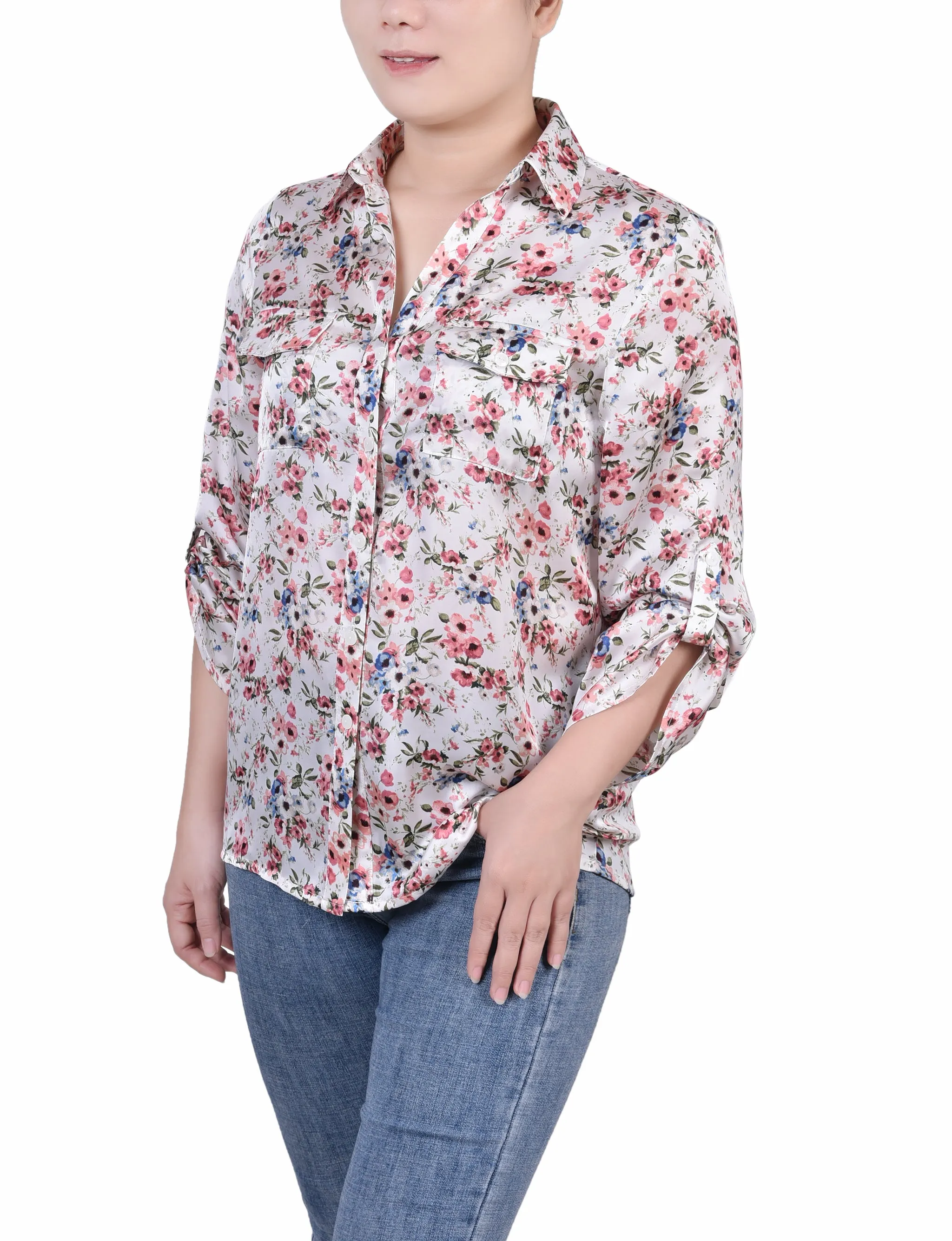 3/4 Sleeve Satin Blouse