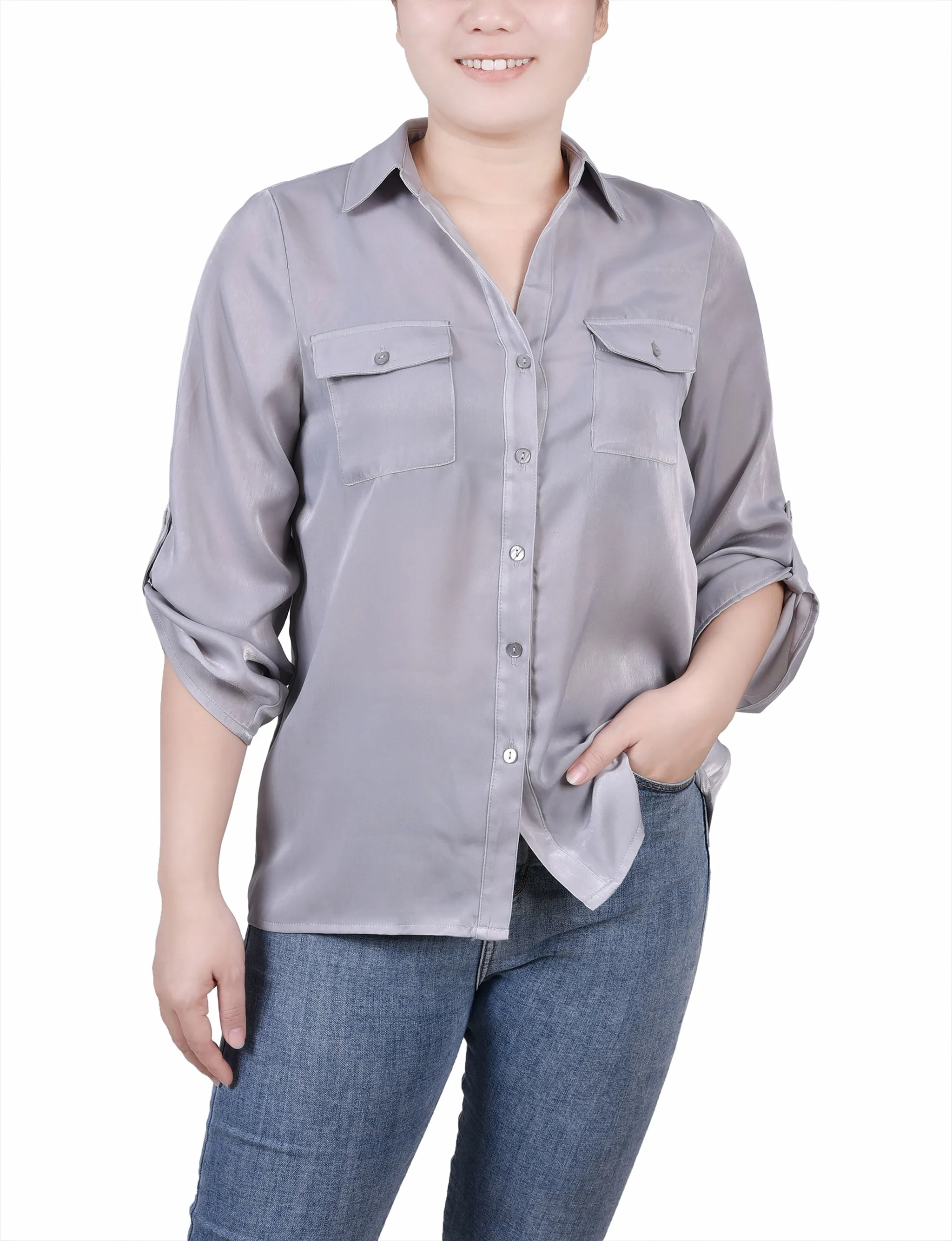 3/4 Sleeve Satin Blouse