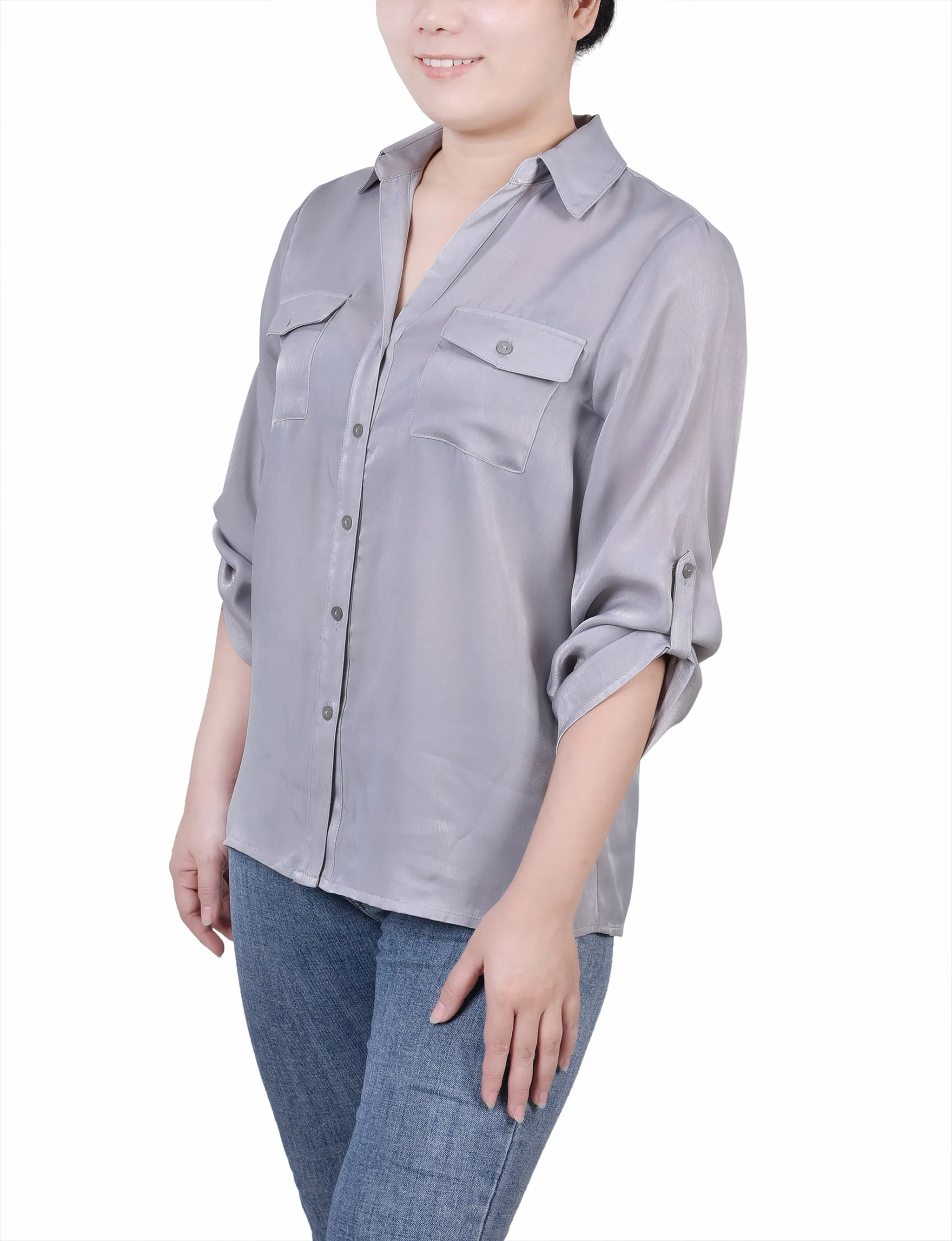 3/4 Sleeve Satin Blouse