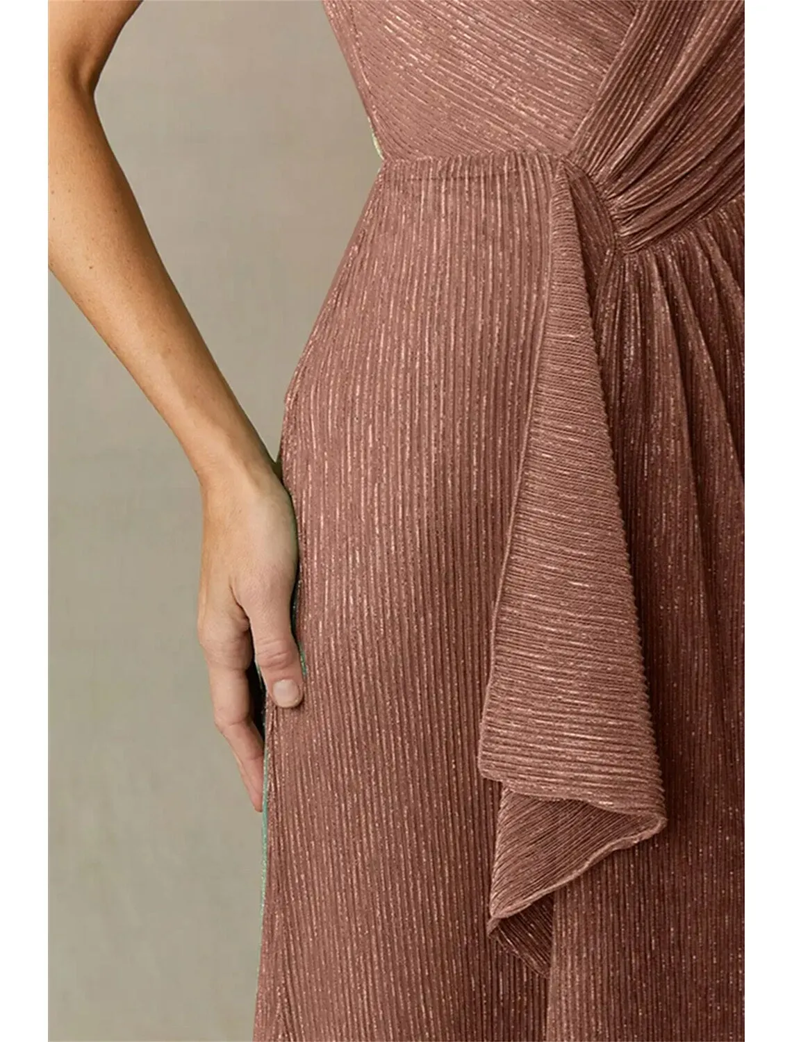 A-Line Mother of the Bride Dress Wedding Guest Sparkle & Shine Elegant V Neck Floor Length Polyester Sleeveless with Split Front Side-Draped
