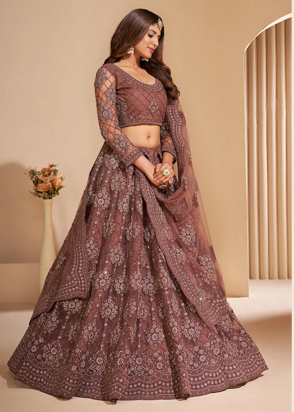 Adorning Brown Designer Bridesmaids Wedding Lehenga Choli