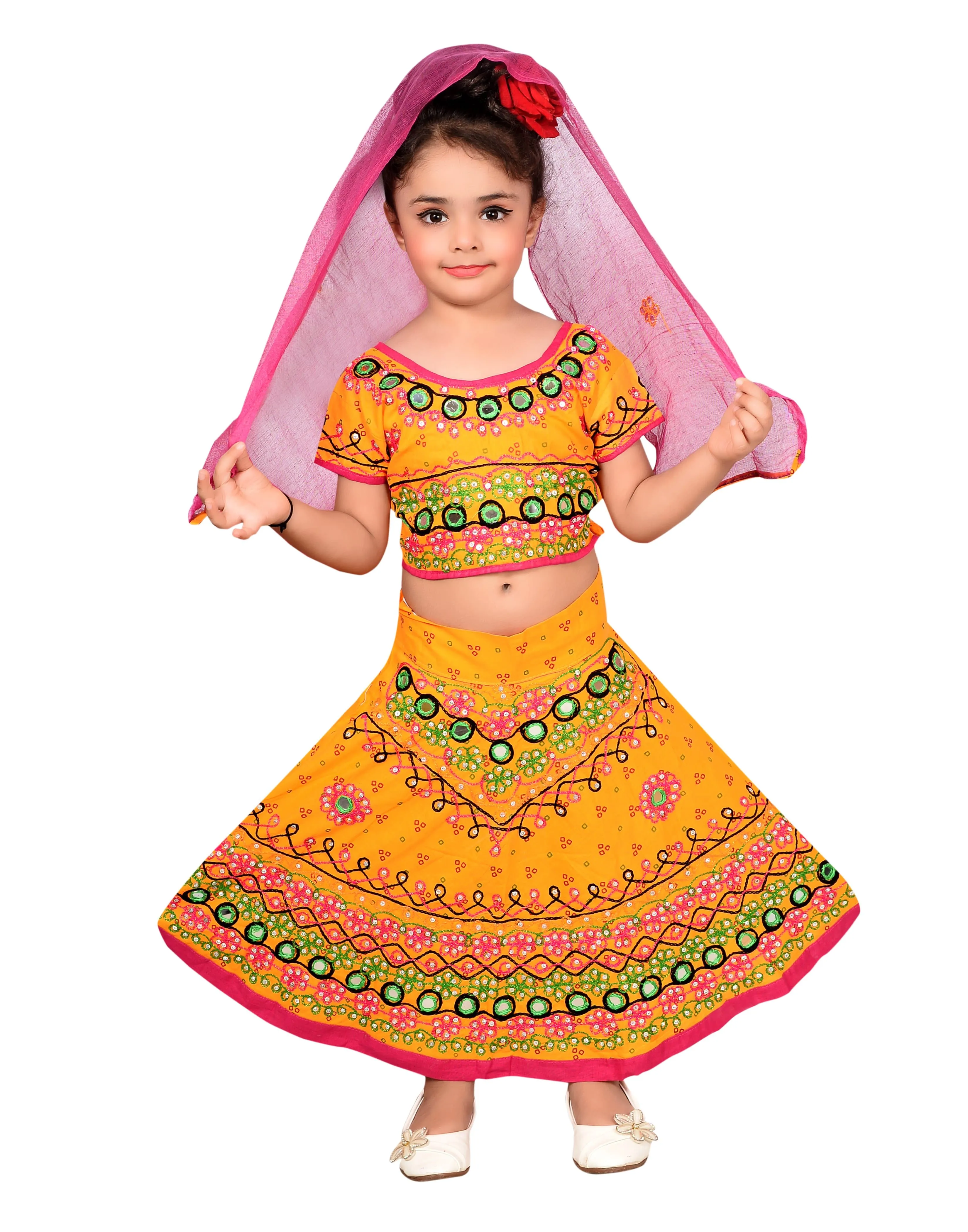 Ahhaaaa Girls Cotton Lehenga Choli-Chania Choli with Dupatta Set