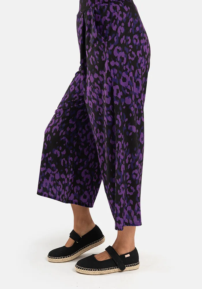 Amari Purple Animal Print Pull On Wide Leg Culotte Trouser