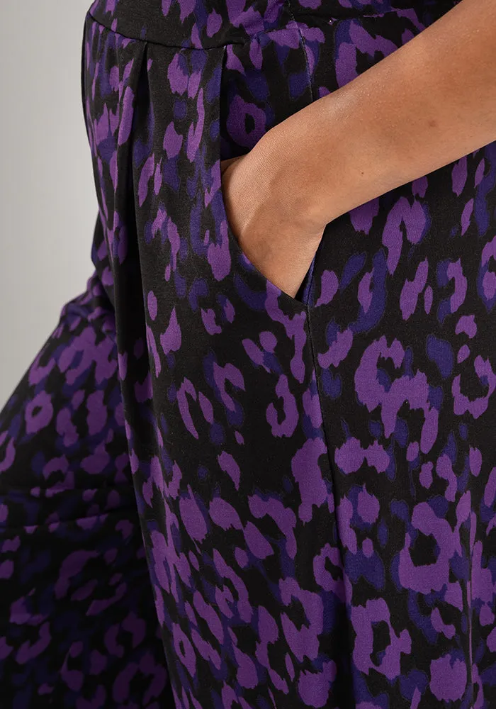 Amari Purple Animal Print Pull On Wide Leg Culotte Trouser
