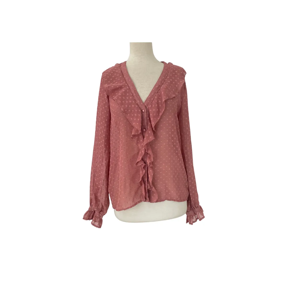 AMISU Pink Sheer Self Embroidered Blouse | Gently Used |