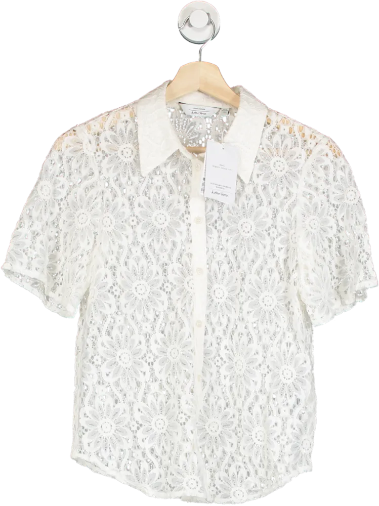 & Other Stories White Lace Short Sleeve Blouse EU 34 UK 6