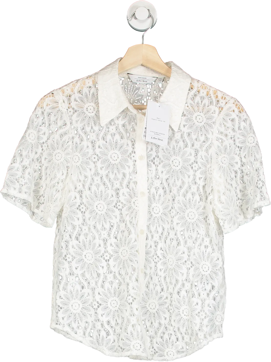 & Other Stories White Lace Short Sleeve Blouse EU 34 UK 6