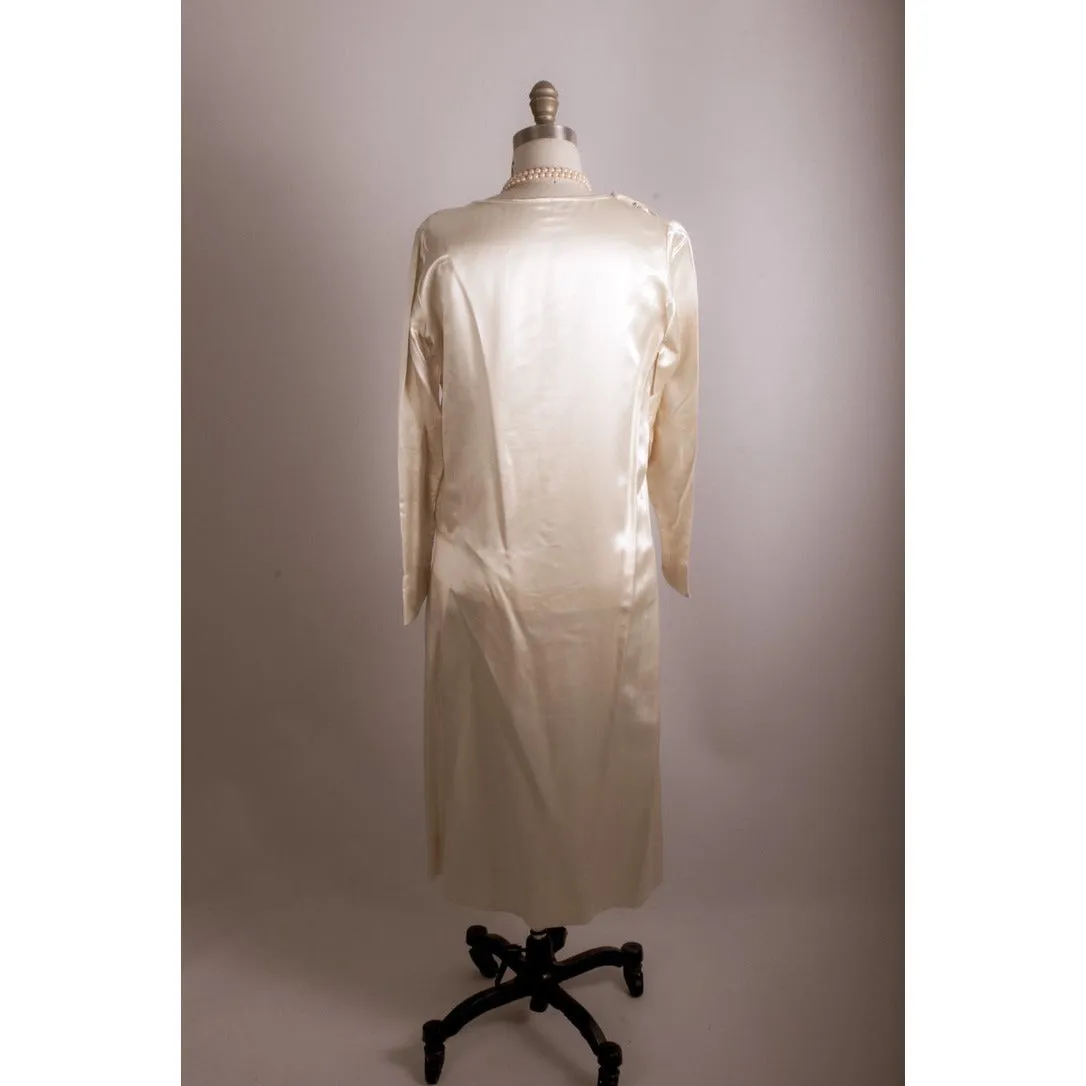 Antique 1920s Flapper Dress Simple Ivory Silk Satin Wedding 38"Bust- 38"Hips