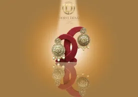 Antique Golden Stonework Round Earrings with White Pearl Drops OD E 14