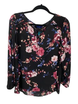 Apt 9 Misses Size Medium Black Floral 3/4 Blouse