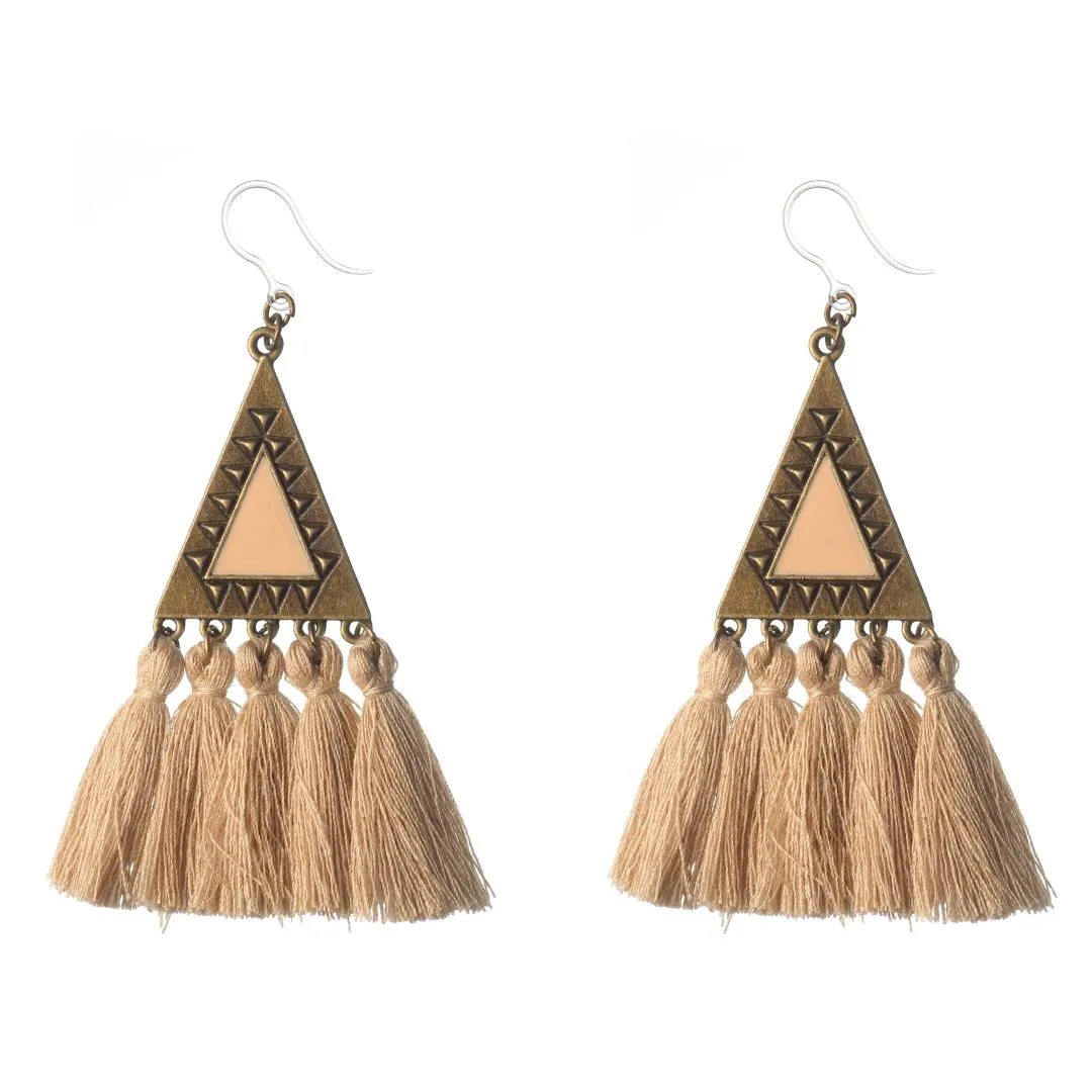 Aztec Triangle Tassel Dangles Hypoallergenic Earrings for Sensitive Ears Made with Plastic Posts